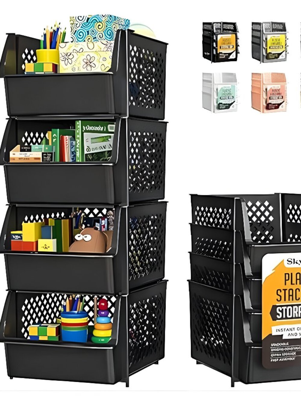 4 Pack Stackable Storage Bins Open Front for Pantry Organizers and Storage